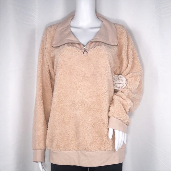 Gypsies & Moondust Peach Shearling Quarter Zip Jacket Size XL Super Soft - Picture 2 of 16